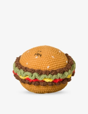 St. Pia burger fabric pet toy with rattle, imported from the UK