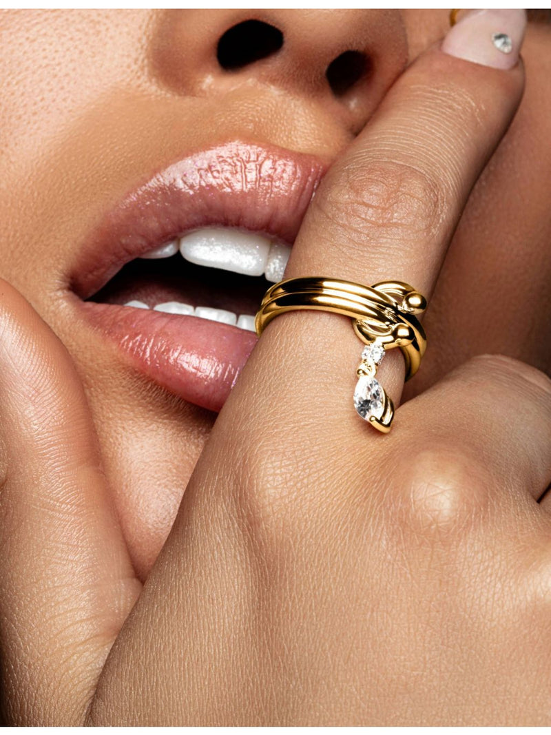 Phoria mini pierced ring 18ct gold vermeil white topaz - British product