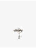 Phoria sterling silver pear-cut white topaz drop ring, imported from the UK