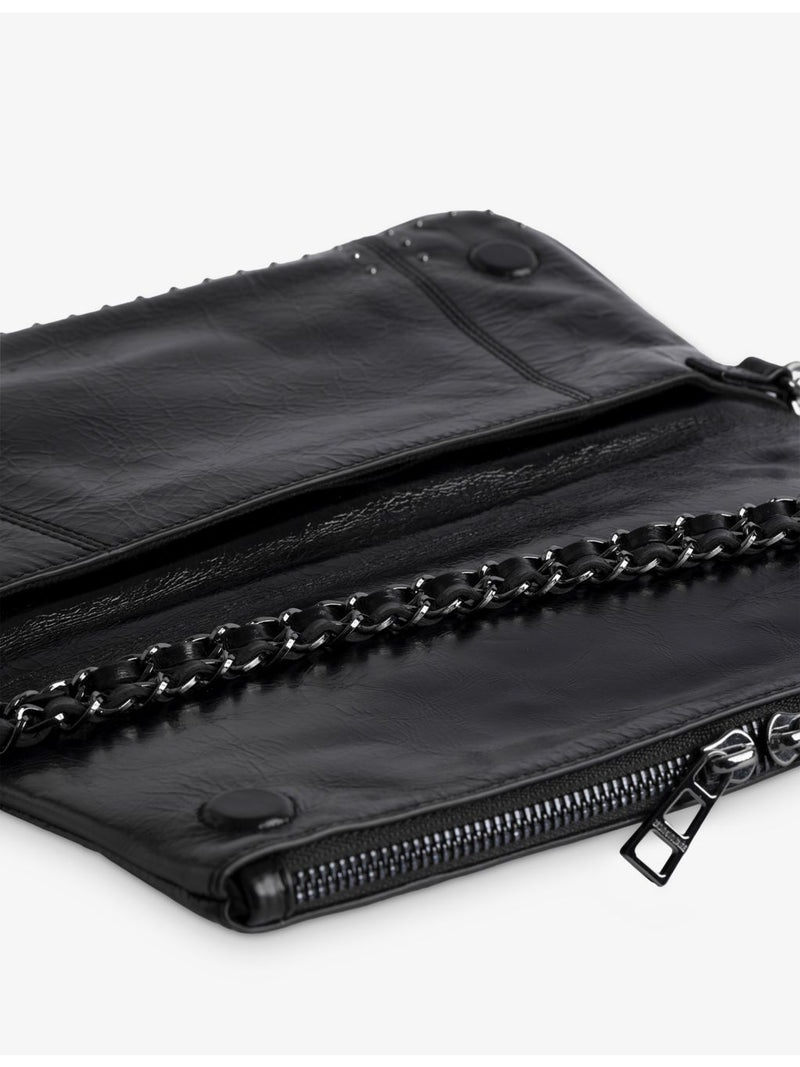 Zadig&Voltaire patent-stud leather clutch bag 27cm, imported from the UK