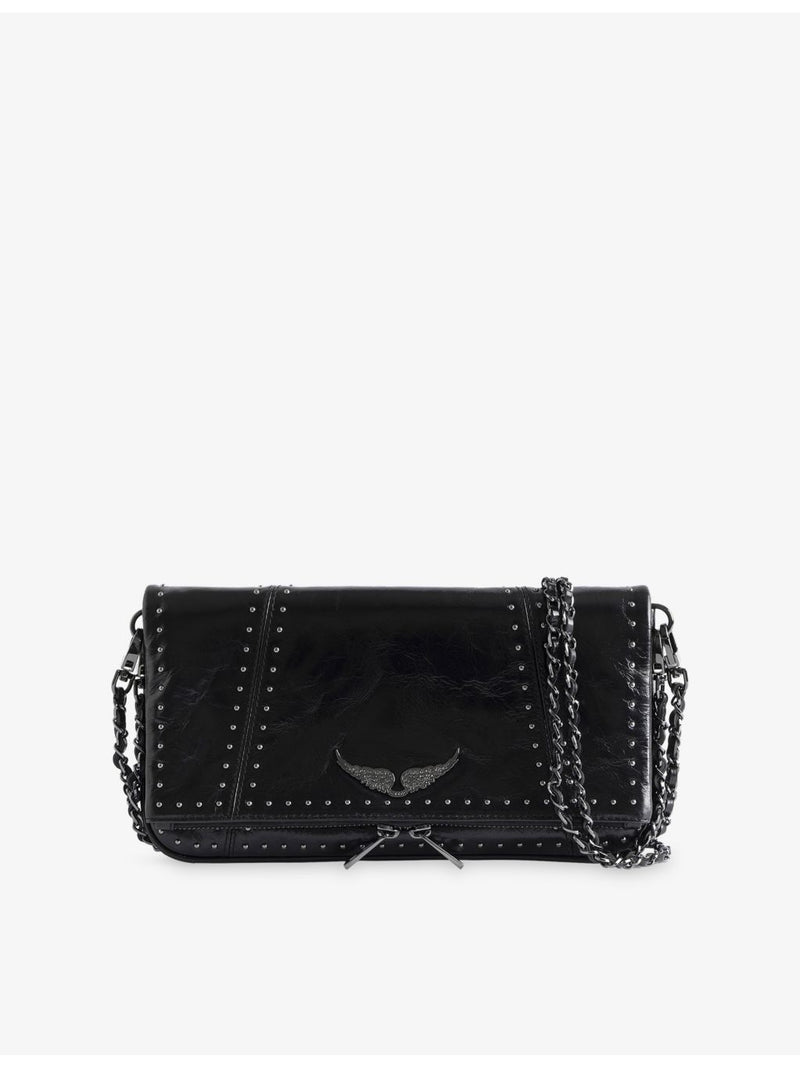 Zadig&Voltaire patent-stud leather clutch bag 27cm, imported from the UK
