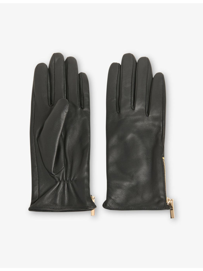 Whistles zipped leather gloves with gold-tone hardware, UK version