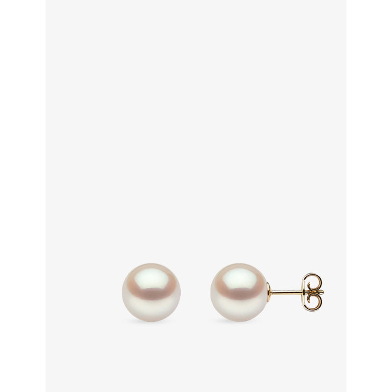 Yoko London 18ct yellow gold pearl stud earrings 9-10mm, UK version