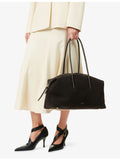 Demellier Stockholm suede shoulder handbag with rolled handles, imported from the UK