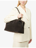 Demellier Stockholm suede shoulder handbag with rolled handles, imported from the UK