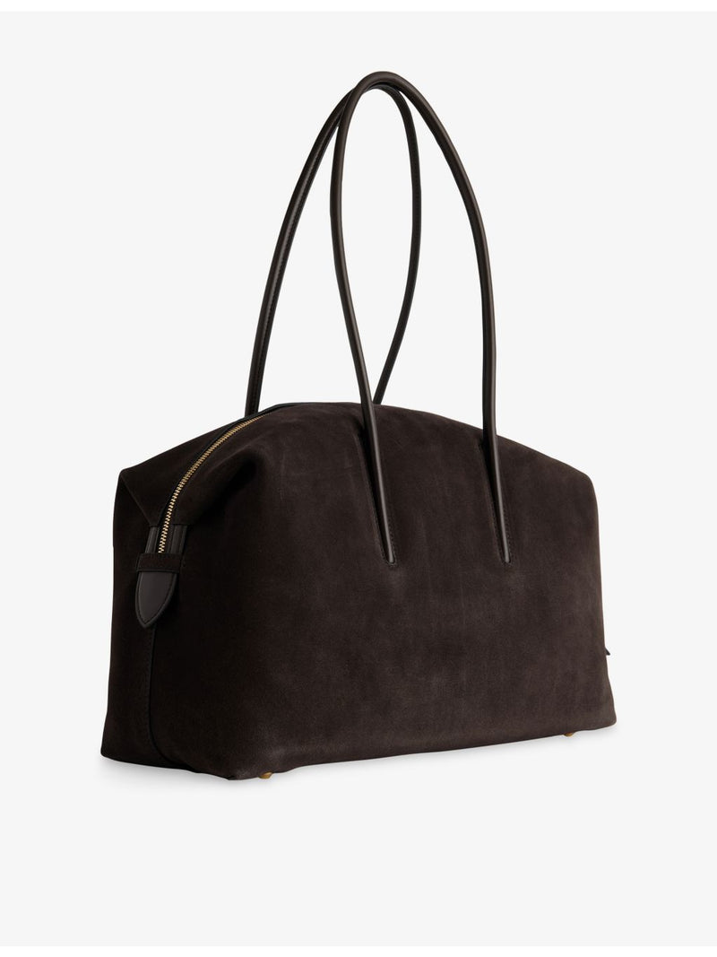 Demellier Stockholm suede shoulder handbag with rolled handles, imported from the UK