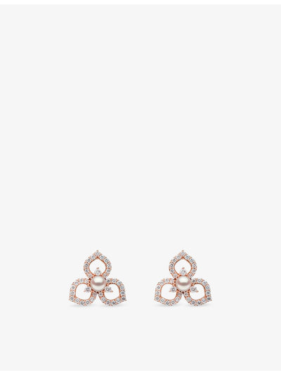 selfridges Yoko London Petal 18ct Rose Gold 0.52ct Diamond and Akoya Pearl Stud Earrings- Buy online at McGrocer