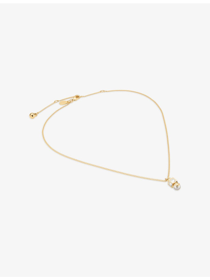 Jimmy Choo brass pearl cube pendant necklace with cubic zirconia (British brand)