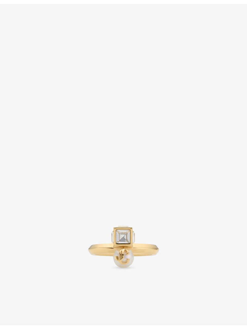 Jimmy Choo JC Pearl Cube brass ring featuring crystal, UK version