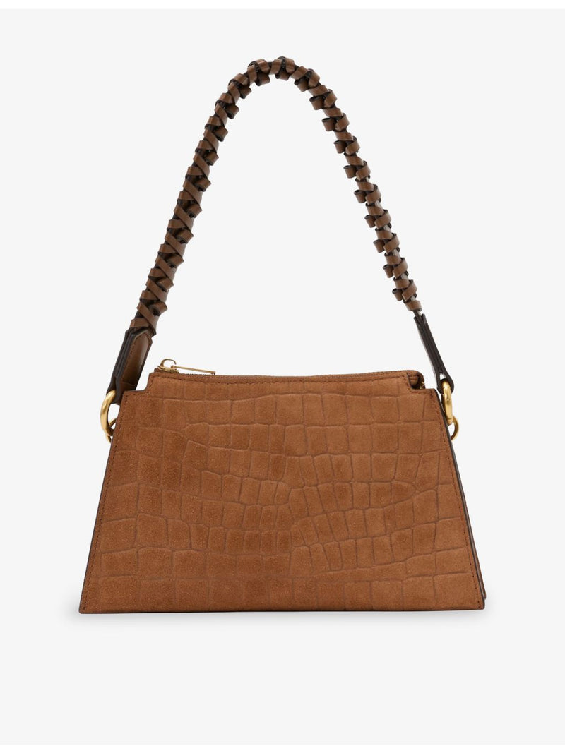 Reiss mock-croc suede shoulder bag in structured shape (British brand)