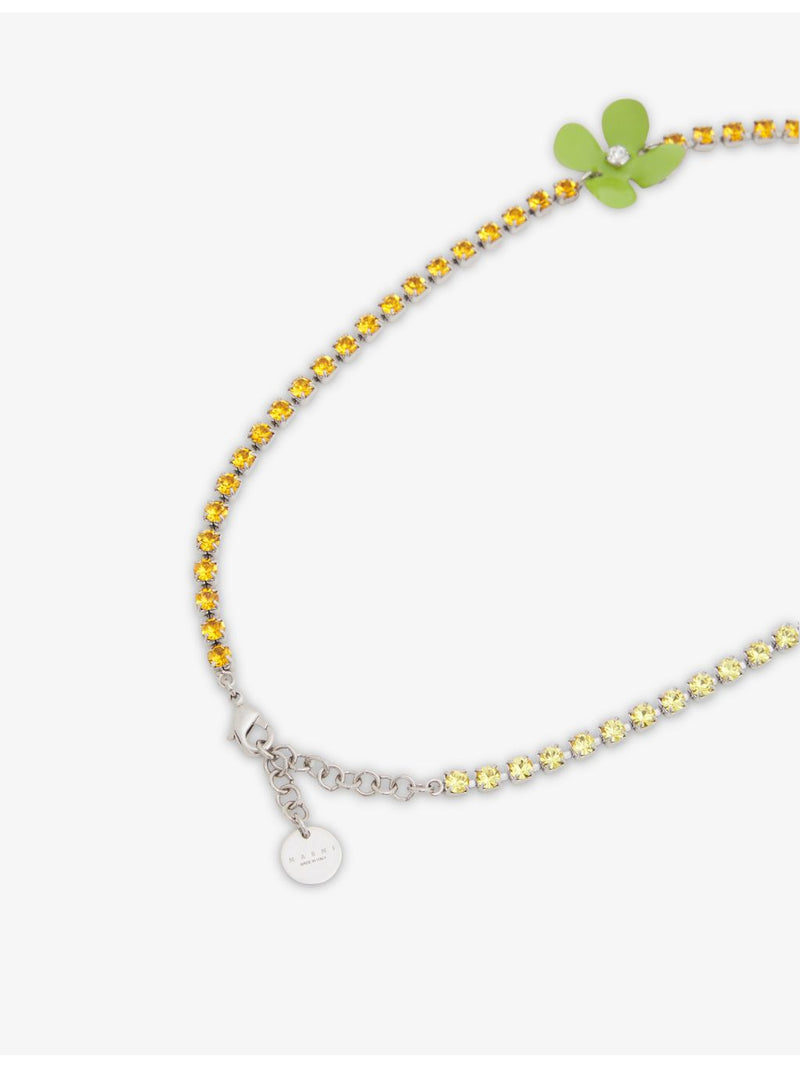 Marni brass necklace with hand-enamelled flowers and rhinestones, UK version
