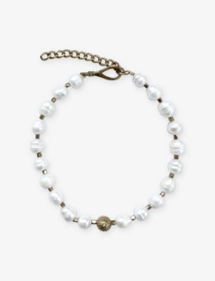 Unleash Cph small brass freshwater pearl dog necklace (British brand)