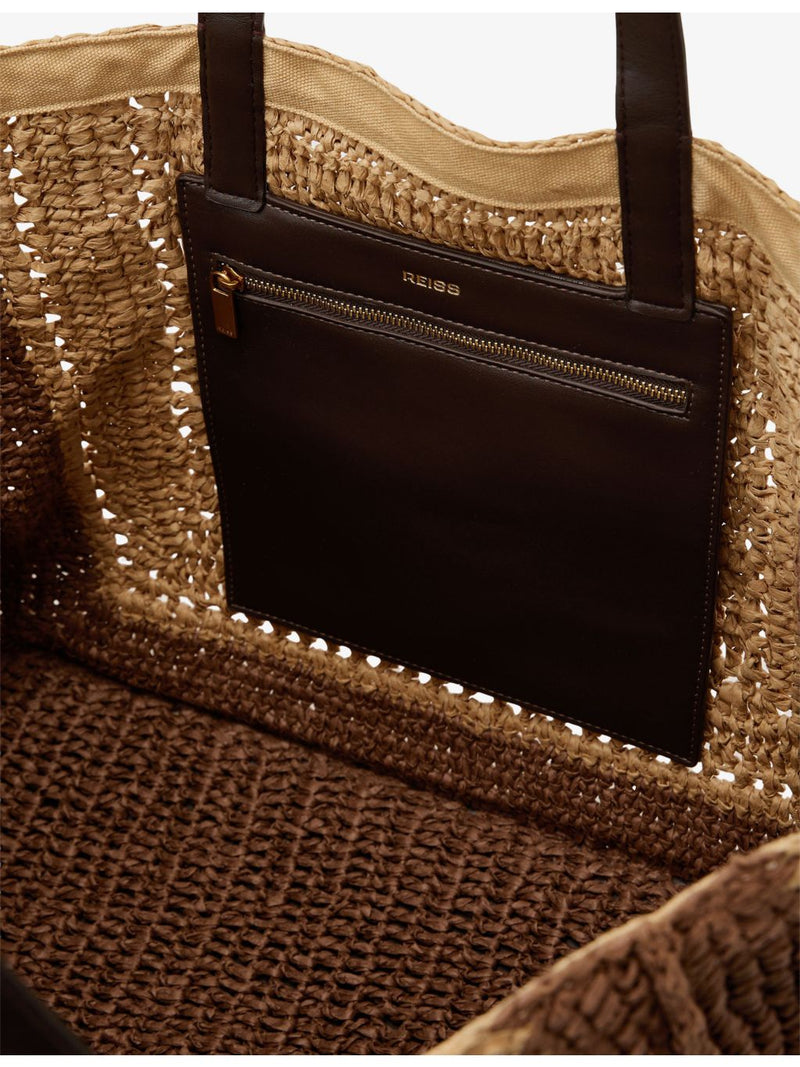 Reiss two-tone raffia tote bag, imported from the UK