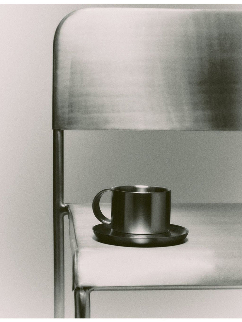 Service Projects Arlo 03 brushed stainless-steel cup and saucer set 230ml - British product