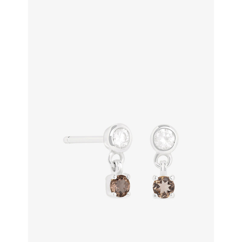 Astrid & Miyu lab-grown diamond and smokey quartz stud earrings, UK version