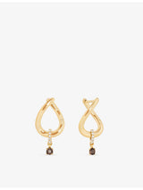 selfridges Astrid & Miyu Molten 14ct Yellow Gold Lab-Grown Diamond and Smokey Quartz Huggies- Buy online at McGrocer