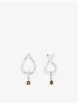 selfridges Astrid & Miyu Molten 14ct White-Gold Lab-Grown Diamond and Smokey Quartz Huggies Earrings- Buy online at McGrocer