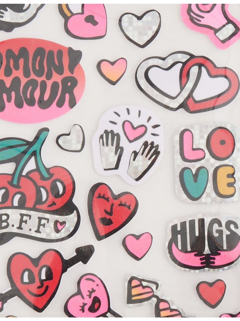 OMY love sticker sheet with holographic designs, imported from the UK