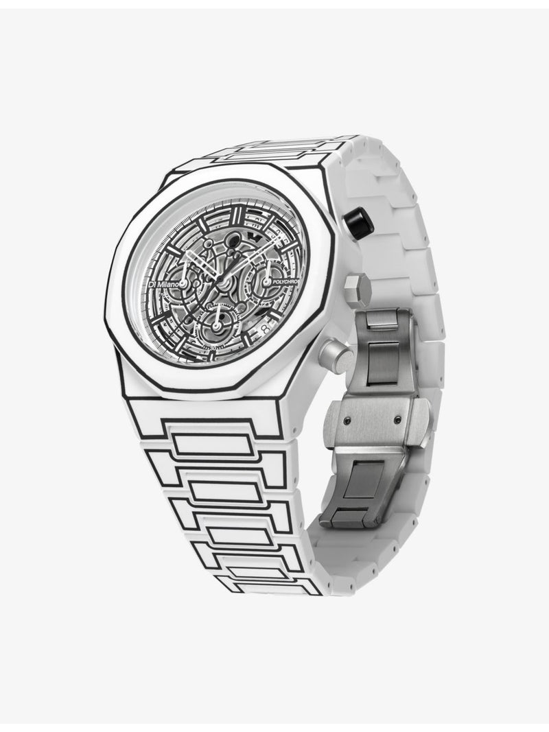 D1 Milano Polychrono white sketch polycarbonate watch 40.5mm (British brand)