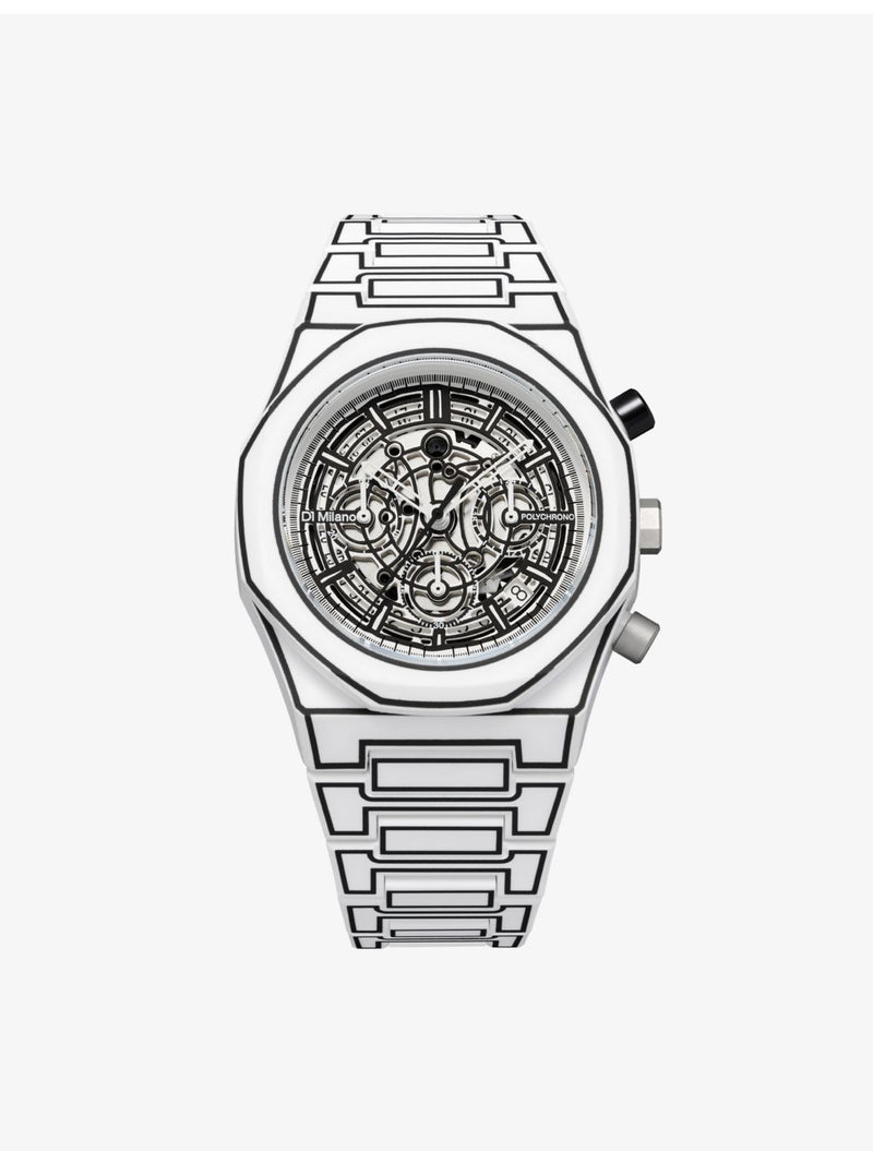 D1 Milano Polychrono white sketch polycarbonate watch 40.5mm (British brand)