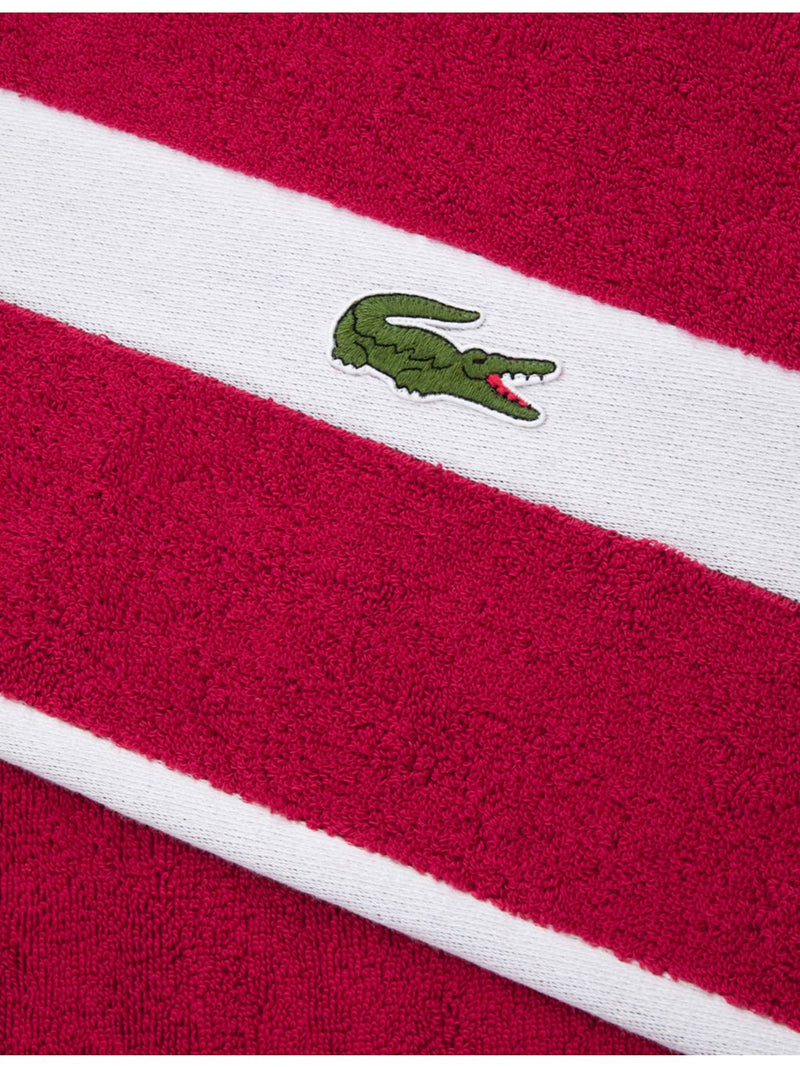 Lacoste cotton towel with woven stripe and crocodile logo - British product