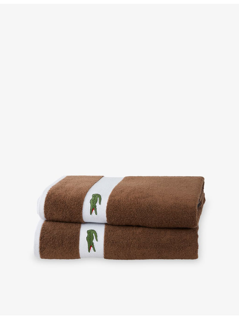 Lacoste cotton towel with woven stripe and crocodile logo - British product