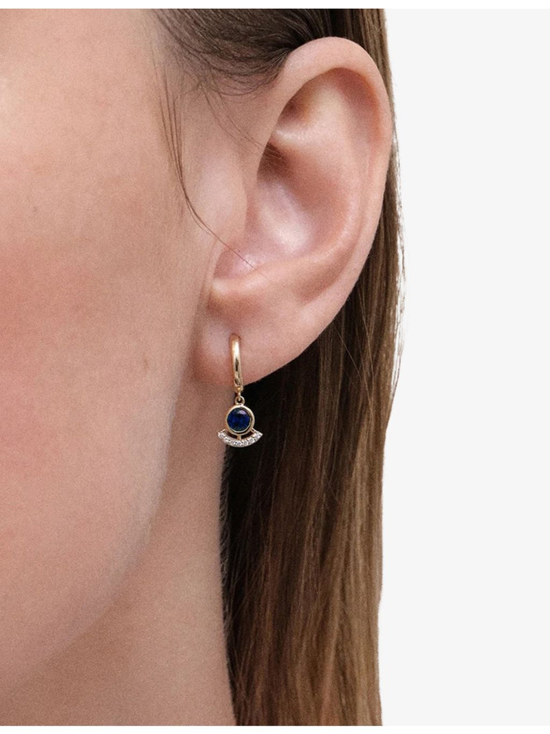 Astley Clarke drop huggies earrings blue sapphire lab-grown diamond, UK version