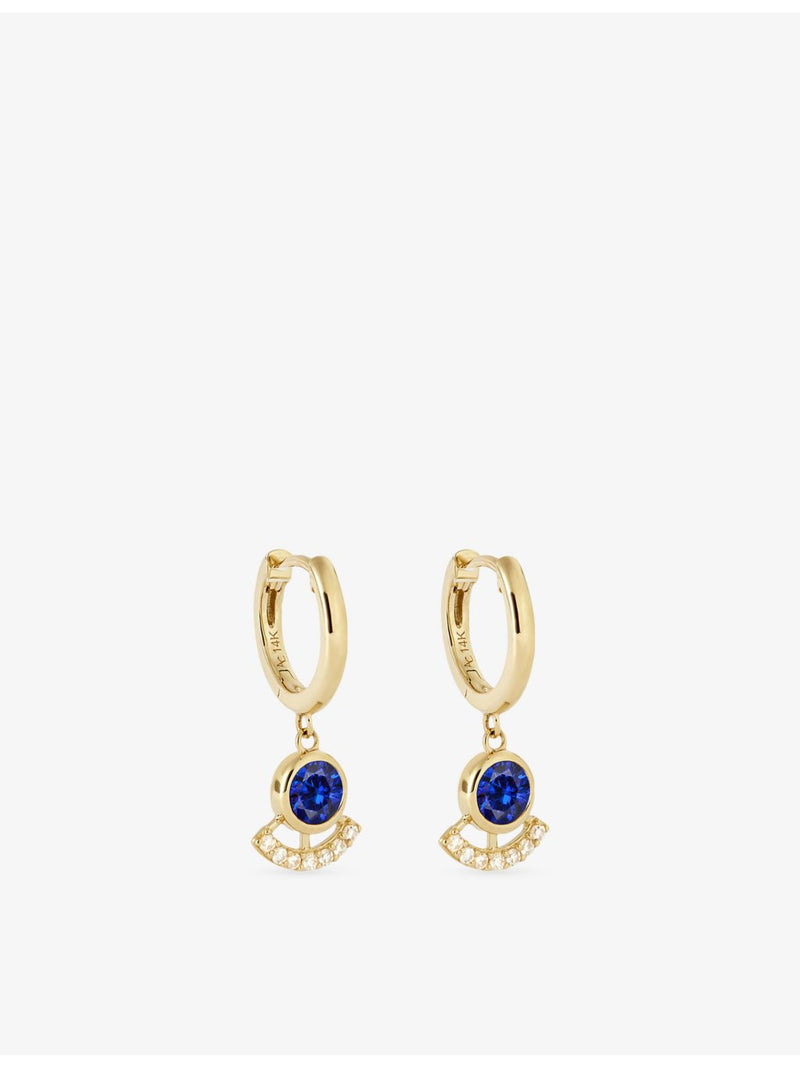Astley Clarke drop huggies earrings blue sapphire lab-grown diamond, UK version
