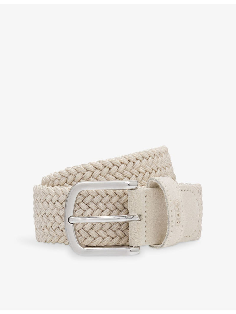 BOSS logo-embossed woven belt with suede trim - British product