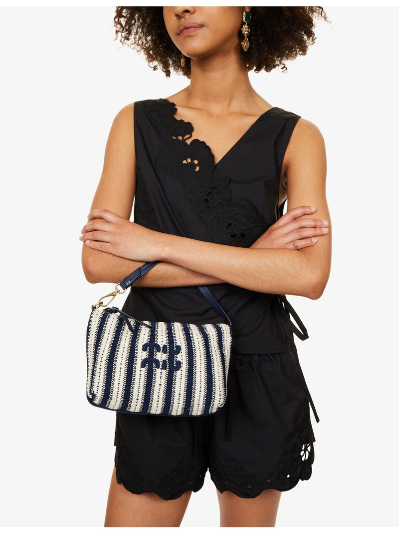 Miu Miu striped cotton crochet handbag with embroidered logo - British product