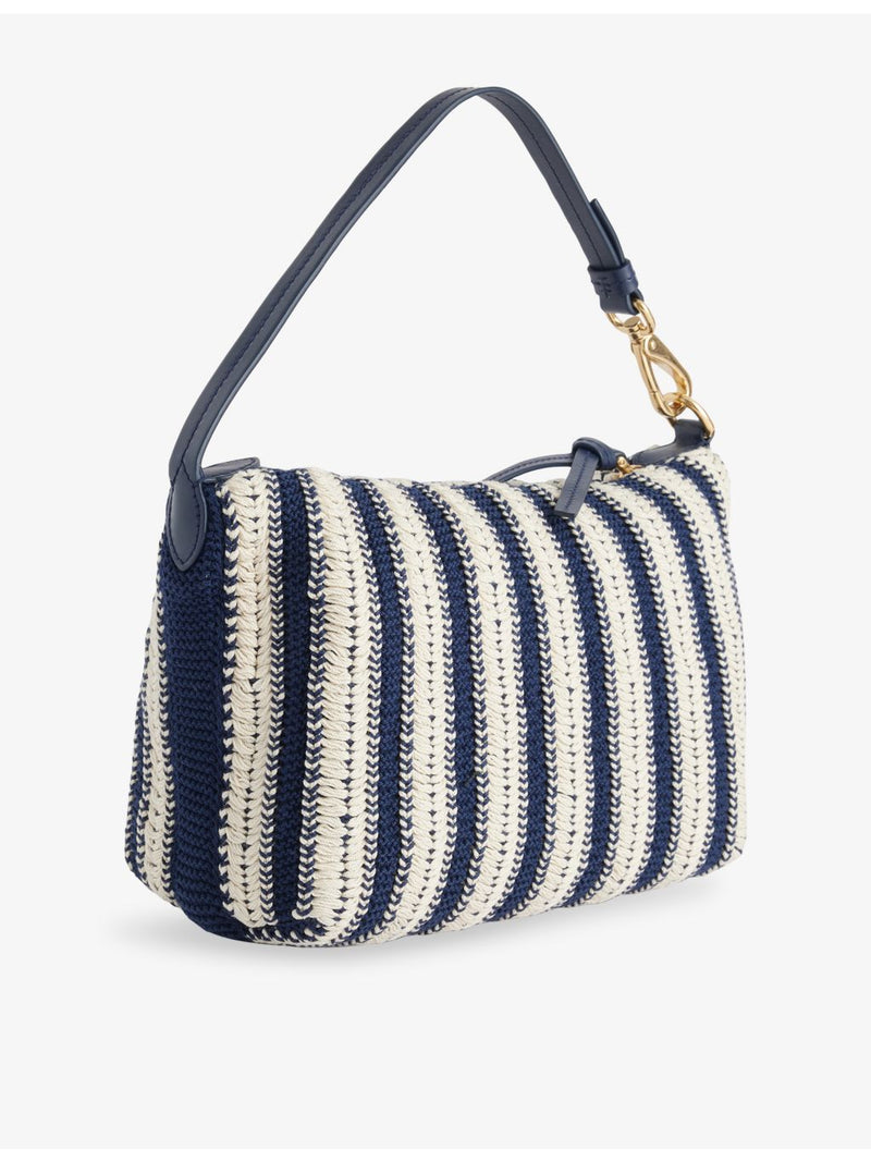 Miu Miu striped cotton crochet handbag with embroidered logo - British product
