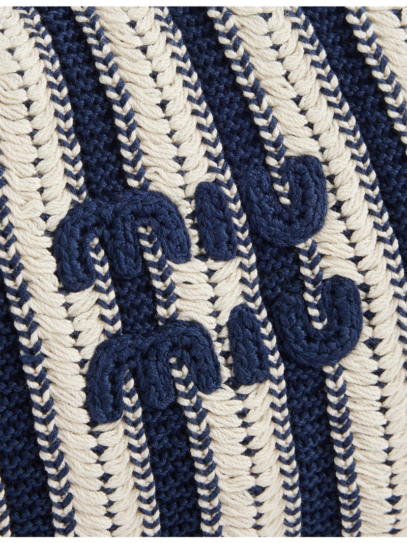 Miu Miu striped cotton crochet handbag with embroidered logo - British product