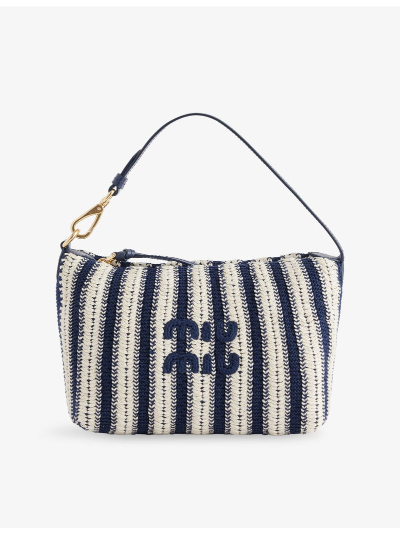 Miu Miu striped cotton crochet handbag with embroidered logo - British product