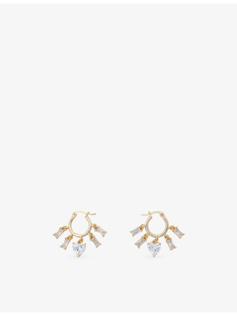 Maje brass and crystal drop hoop earrings with heart charm (British brand)