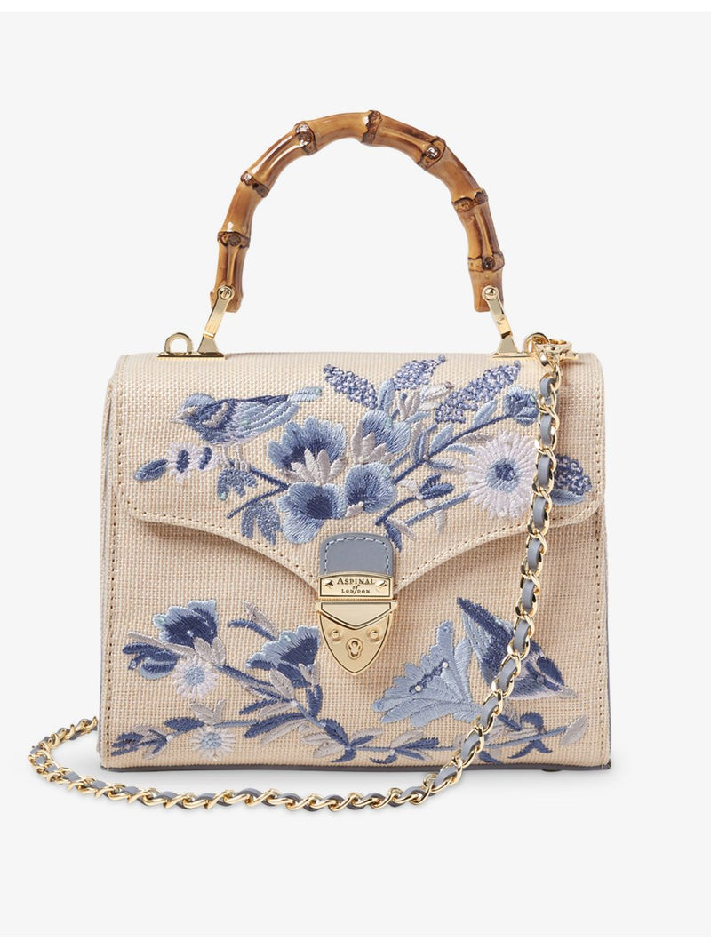 Aspinal of London Mayfair embroidered raffia midi bag (British brand)