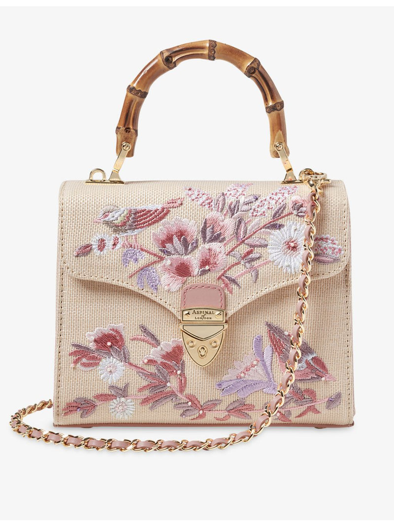 Aspinal of London Mayfair embroidered raffia midi bag (British brand)
