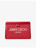 Jimmy Choo raffia and leather pouch with embroidered logo - British product