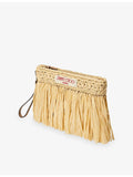 Jimmy Choo zipped flat raffia woven pouch with fringe - British product