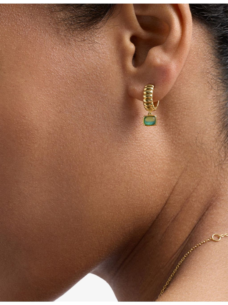 Astley Clarke green chalcedony drop huggie earrings 18ct gold plated (British brand)