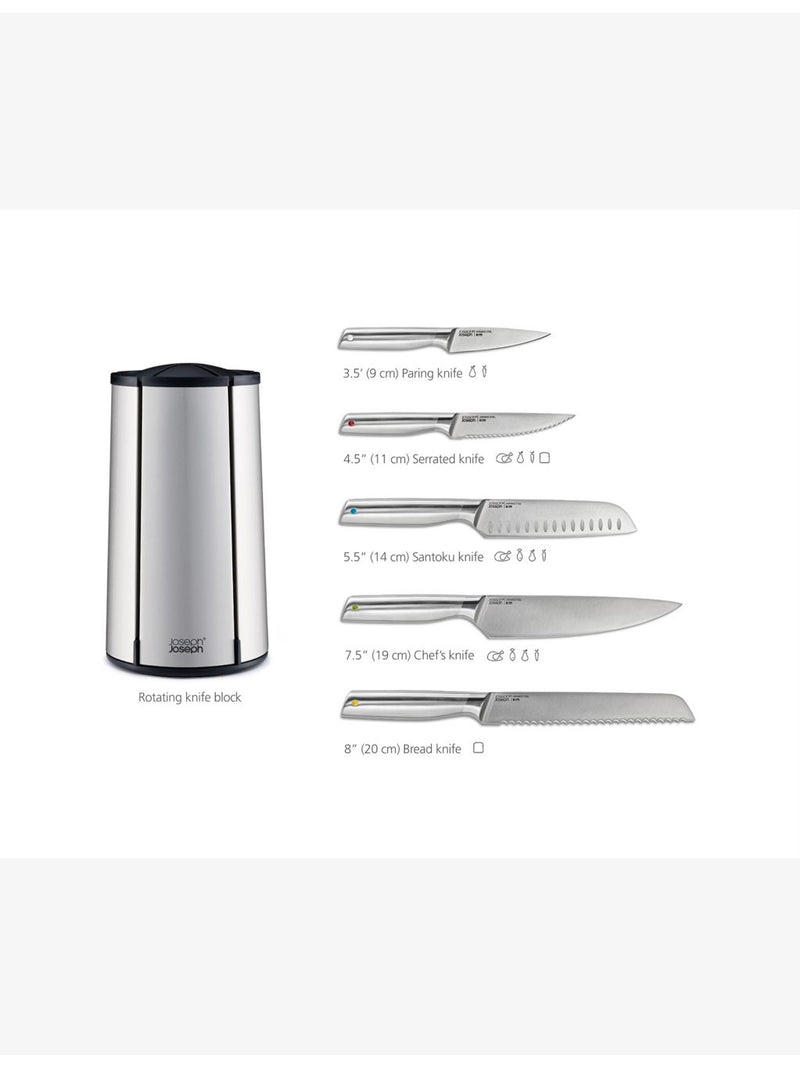 Joseph Joseph 5-piece stainless steel knife set carousel, imported from the UK