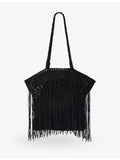 Whistles fringed crochet tote bag with braided straps (British brand)
