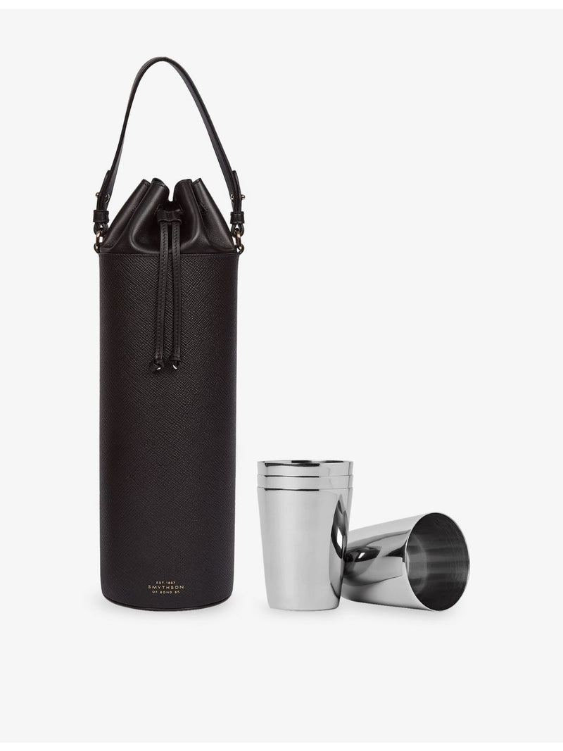 Smythson Panama leather wine tote with stackable cups - British product