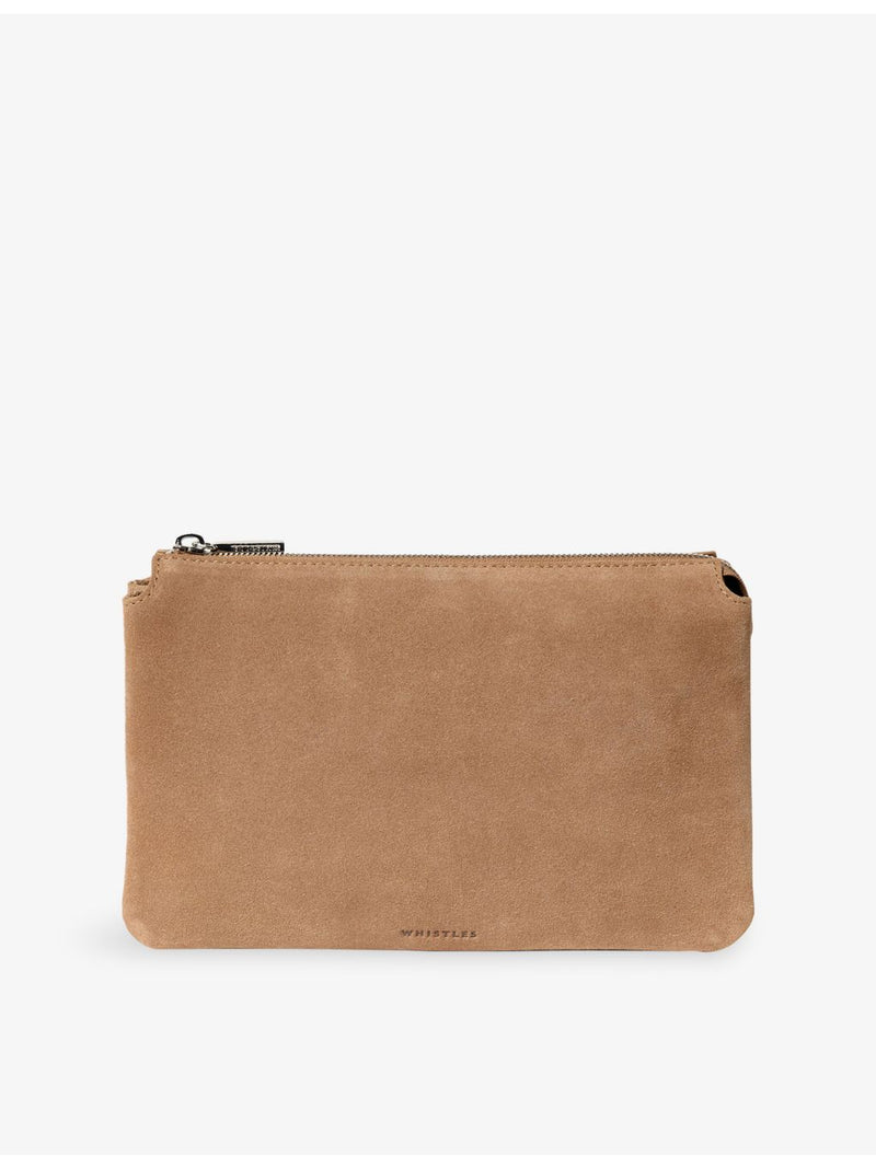 Whistles suede clutch bag with gold-tone hardware (British brand)