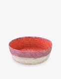 Makaua round handmade palm basket with colour-block design - British product