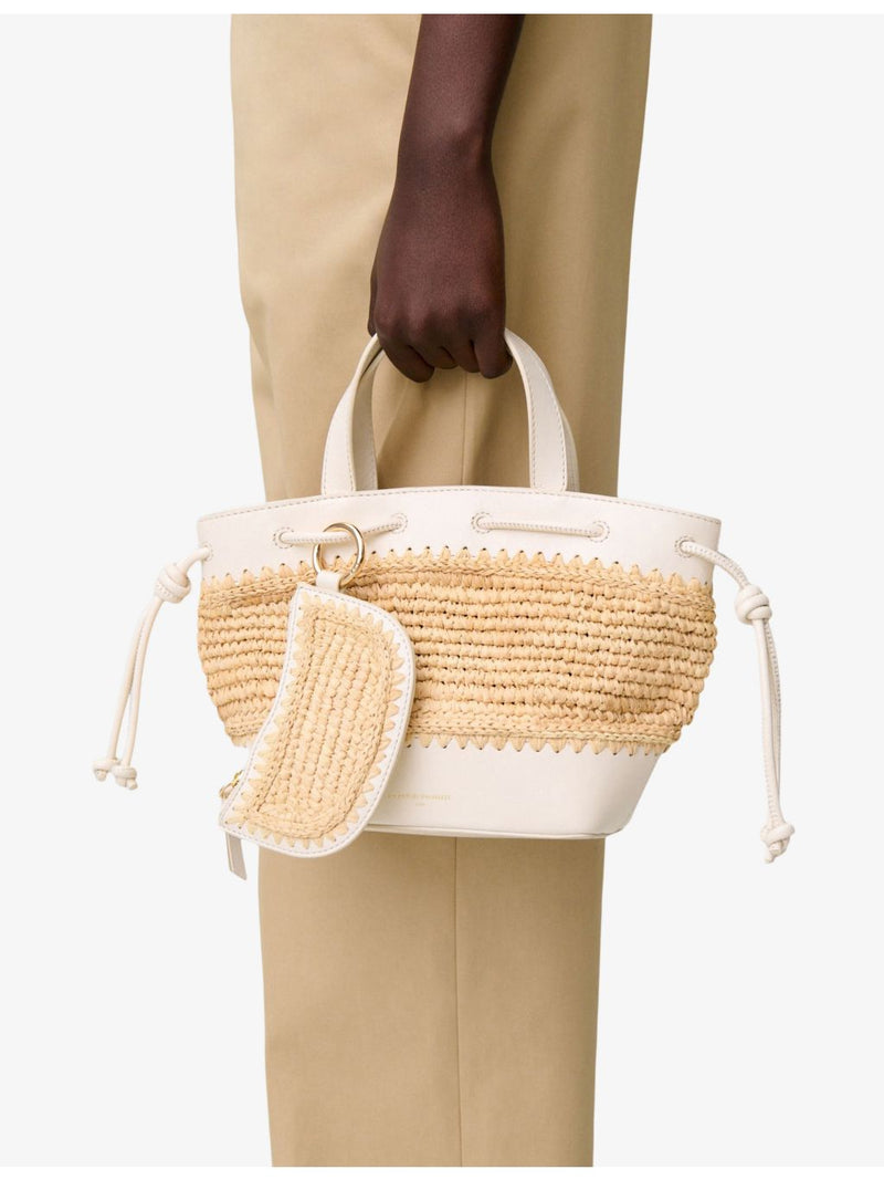 Claudie Pierlot curved raffia purse with leather trim, imported from the UK