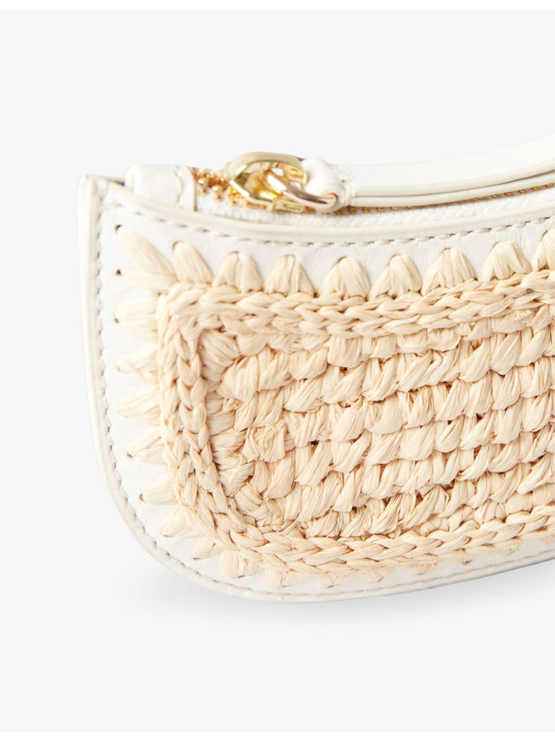 Claudie Pierlot curved raffia purse with leather trim, imported from the UK