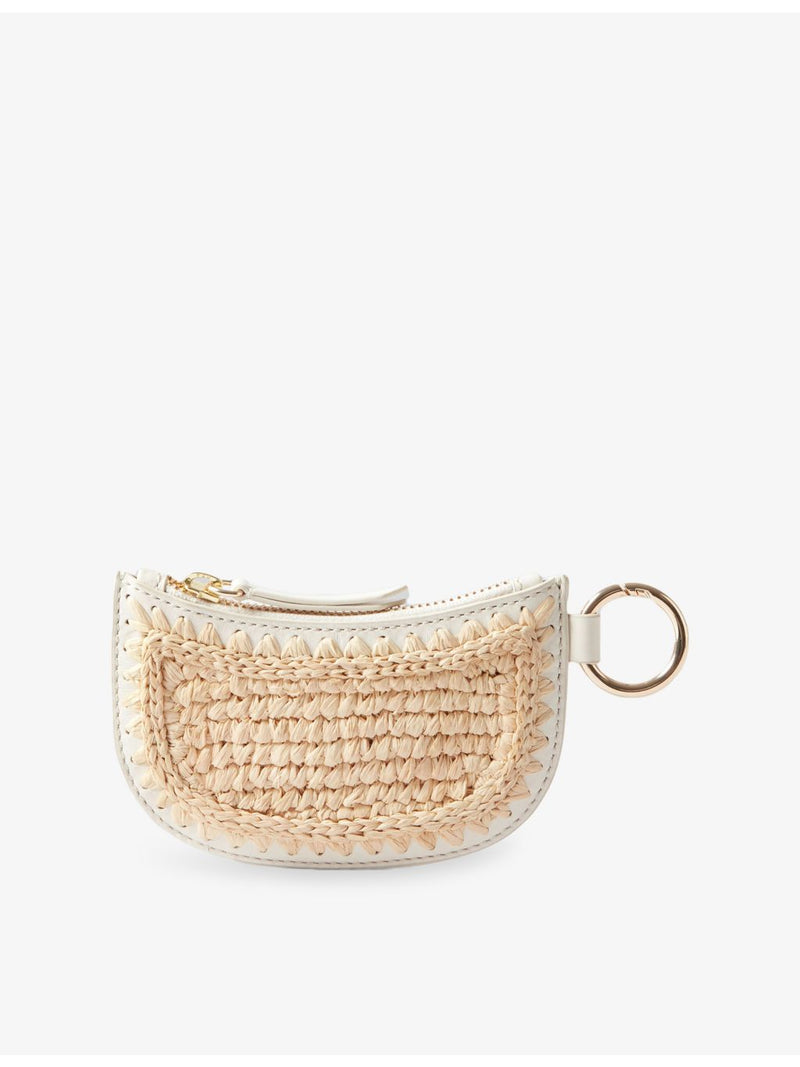 Claudie Pierlot curved raffia purse with leather trim, imported from the UK