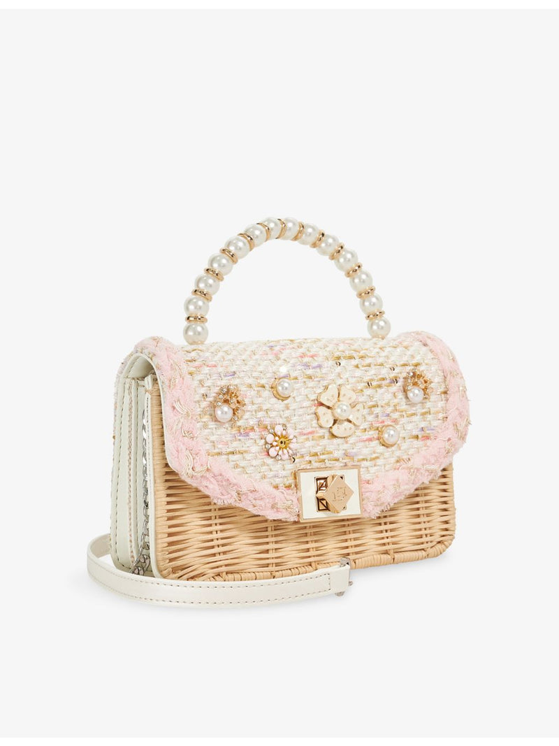 Dune woven top-handle bag with floral embellishments - British product