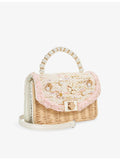 Dune woven top-handle bag with floral embellishments - British product
