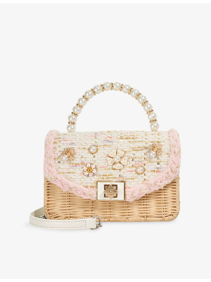 Dune woven top-handle bag with floral embellishments - British product